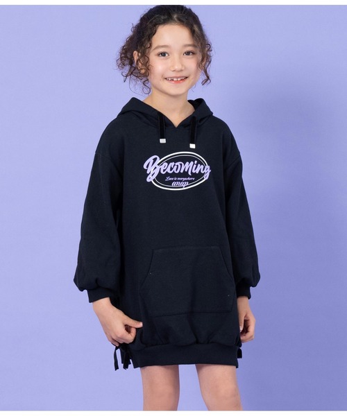 ANAP kids（アナップキッズ）の「ベロアリボンスピンドルフード付き裏毛スウェットワンピース（ワンピース・キッズ・ベージュ/ブラック/ミント・100cm/120cm/130cm/110cm）」の11枚目の写真