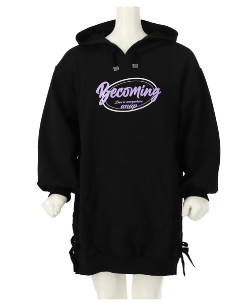 ANAP kids（アナップキッズ）の「ベロアリボンスピンドルフード付き裏毛スウェットワンピース（ワンピース・キッズ・ベージュ/ブラック/ミント・100cm/120cm/130cm/110cm）」の17枚目の写真