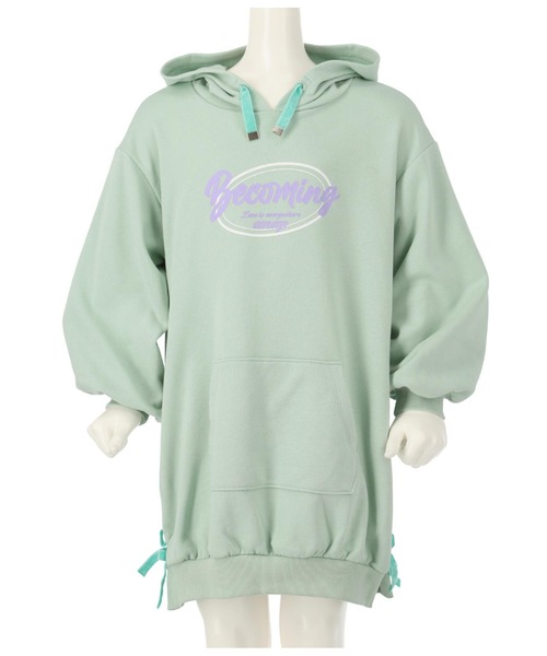 ANAP kids（アナップキッズ）の「ベロアリボンスピンドルフード付き裏毛スウェットワンピース（ワンピース・キッズ・ベージュ/ブラック/ミント・100cm/120cm/130cm/110cm）」の4枚目の写真