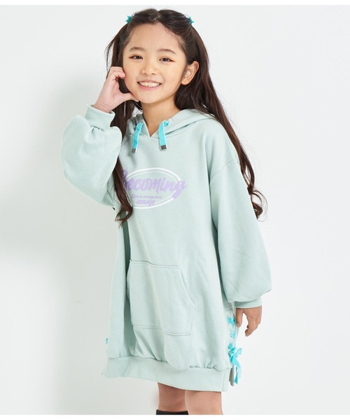 ANAP kids（アナップキッズ）の「ベロアリボンスピンドルフード付き裏毛スウェットワンピース（ワンピース・キッズ・ベージュ/ブラック/ミント・100cm/120cm/130cm/110cm）」の6枚目の写真