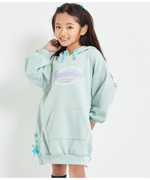 ANAP kids（アナップキッズ）の「ベロアリボンスピンドルフード付き裏毛スウェットワンピース（ワンピース・キッズ・ベージュ/ブラック/ミント・100cm/120cm/130cm/110cm）」の9枚目の写真