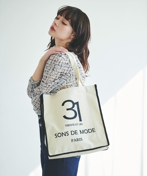 31 Sons de mode（トランテアン　ソン　ドゥ　モード）の「ロゴトートバッグ（トートバッグ・レディース・オフホワイト/グレー/ピンク/ネイビー・フリー）」の6枚目の写真