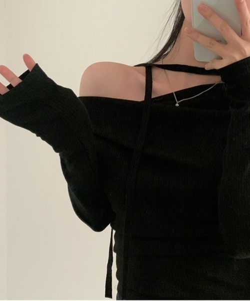 by muni:r（バイ ムニール）の「【お気に入り登録数63,000突破！】デートルックマフラーSETアンバランスTシャツ（Tシャツ/カットソー・レディース・グレー/ブラック/ベージュ・FREE）」の5枚目の写真