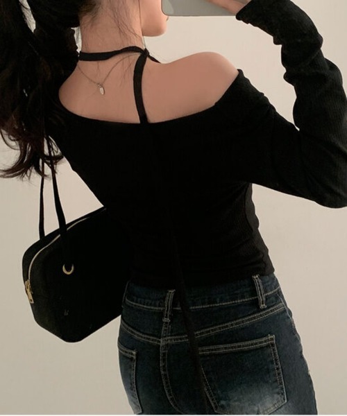 by muni:r（バイ ムニール）の「【お気に入り登録数63,000突破！】デートルックマフラーSETアンバランスTシャツ（Tシャツ/カットソー・レディース・グレー/ブラック/ベージュ・FREE）」の7枚目の写真