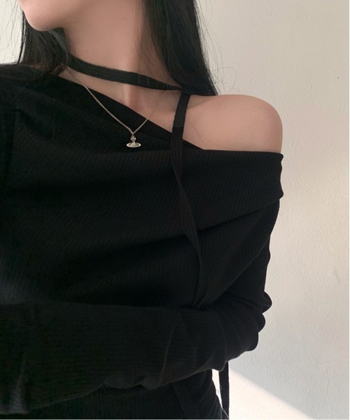 by muni:r（バイ ムニール）の「【お気に入り登録数63,000突破！】デートルックマフラーSETアンバランスTシャツ（Tシャツ/カットソー・レディース・グレー/ブラック/ベージュ・FREE）」の10枚目の写真