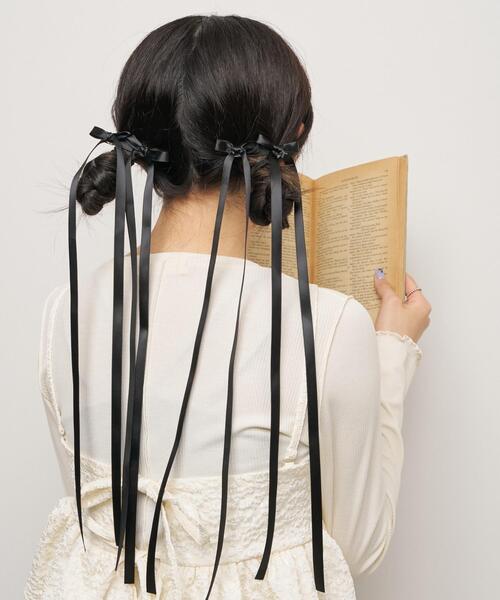 WEGO(ウィゴー)の「WEGO/【2点セット】ダブルロングリボンクリップ(バレッタ/ヘアクリップ・レディース・ブラック系その他/ブラック・FREE)」の1枚目の写真