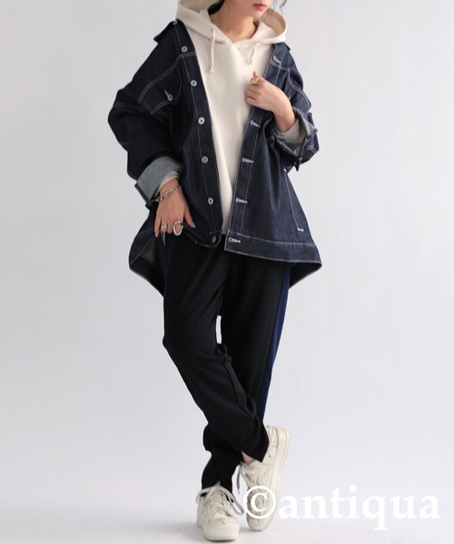 antiqua(アンティカ)の「配色ライン裾リブパンツ(その他パンツ・レディース・ブラック系その他/ブラック×カーキ・L/M)」の5枚目の写真