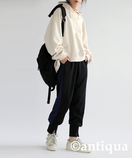 antiqua(アンティカ)の「配色ライン裾リブパンツ(その他パンツ・レディース・ブラック系その他/ブラック×カーキ・L/M)」の3枚目の写真