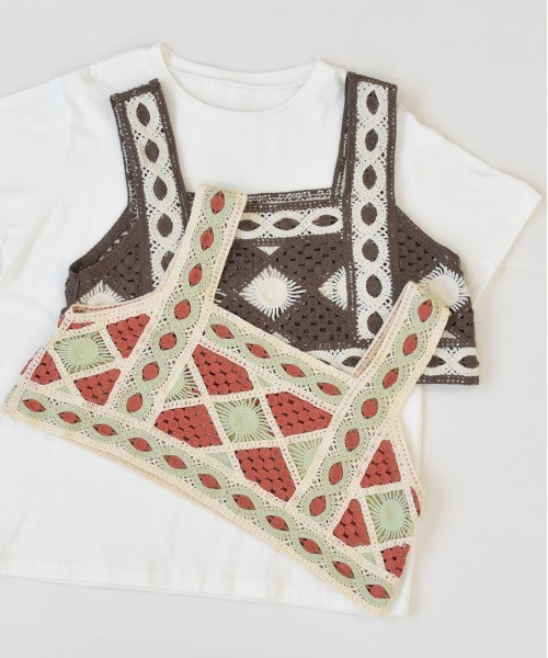 ad thie（アドティエ）の「ショート丈 クロシェニット×Tee SET（Tシャツ/カットソー・レディース・レッド/ブラウン・FREE）」の19枚目の写真