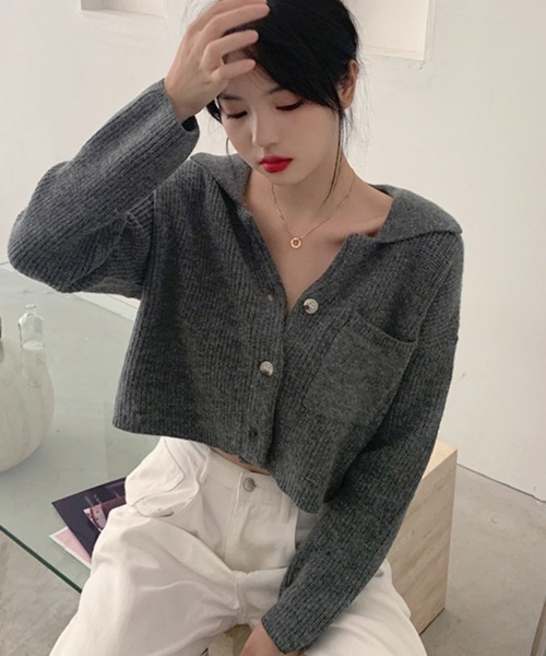 Miniministore(ミニミニストア)の「ショート丈ニット カーディガン トップス(カーディガン/ボレロ・レディース・ブラウン/ダークグレー/ベージュ・FREE)」の2枚目の写真