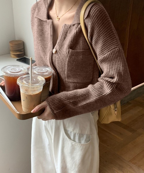 Miniministore(ミニミニストア)の「ショート丈ニット カーディガン トップス(カーディガン/ボレロ・レディース・ブラウン/ダークグレー/ベージュ・FREE)」の7枚目の写真