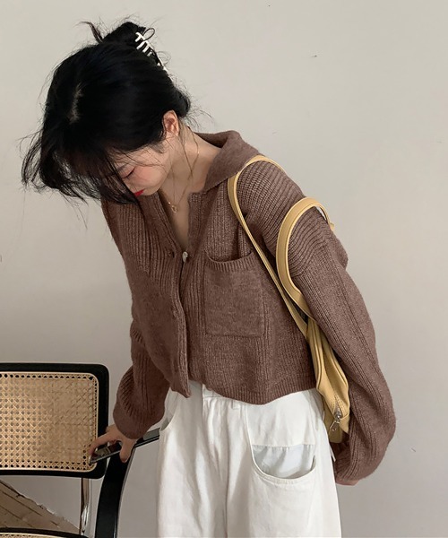 Miniministore(ミニミニストア)の「ショート丈ニット カーディガン トップス(カーディガン/ボレロ・レディース・ブラウン/ダークグレー/ベージュ・FREE)」の8枚目の写真