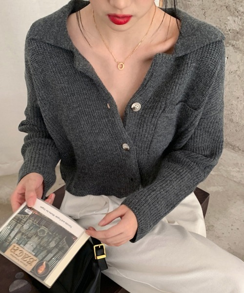 Miniministore(ミニミニストア)の「ショート丈ニット カーディガン トップス(カーディガン/ボレロ・レディース・ブラウン/ダークグレー/ベージュ・FREE)」の10枚目の写真