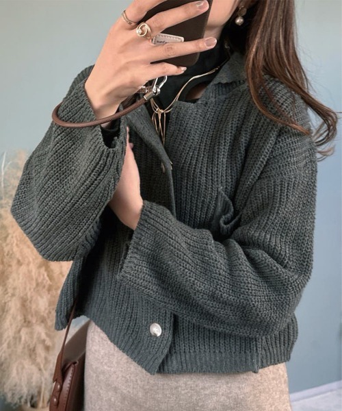 Miniministore(ミニミニストア)の「ショート丈ニット カーディガン トップス(カーディガン/ボレロ・レディース・ブラウン/ダークグレー/ベージュ・FREE)」の15枚目の写真