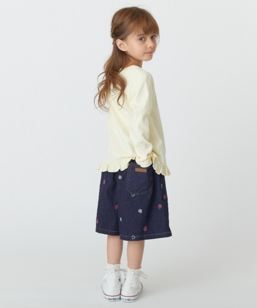 HAKKA KIDS（ハッカキッズ）の「いちご刺繍ストレッチデニムキュロットスカート（デニムスカート・キッズ・ブルー/ネイビー・110cm/120cm/130cm/100cm）」の3枚目の写真