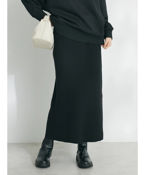 CRAFT STANDARD BOUTIQUE(クラフトスタンダードブティック)の「アンチピリングリブニットスカート(スカート・レディース・ブルー/ブラック/ブラウン・M/L)」の4枚目の写真