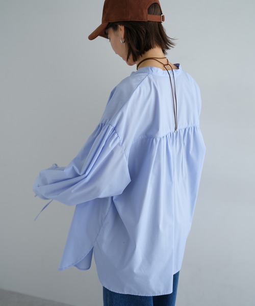 andme(アンドミー)の「袖リボンバンドカラー長袖シャツブラウス【無地/ストライプ】(シャツ/ブラウス・レディース・ブラック/ライトブルー/オフホワイト/ネイビー×ホワイト・M)」の11枚目の写真