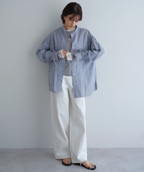 andme(アンドミー)の「袖リボンバンドカラー長袖シャツブラウス【無地/ストライプ】(シャツ/ブラウス・レディース・ブラック/ライトブルー/オフホワイト/ネイビー×ホワイト・M)」の17枚目の写真
