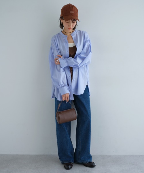 andme(アンドミー)の「袖リボンバンドカラー長袖シャツブラウス【無地/ストライプ】(シャツ/ブラウス・レディース・ブラック/ライトブルー/オフホワイト/ネイビー×ホワイト・M)」の13枚目の写真