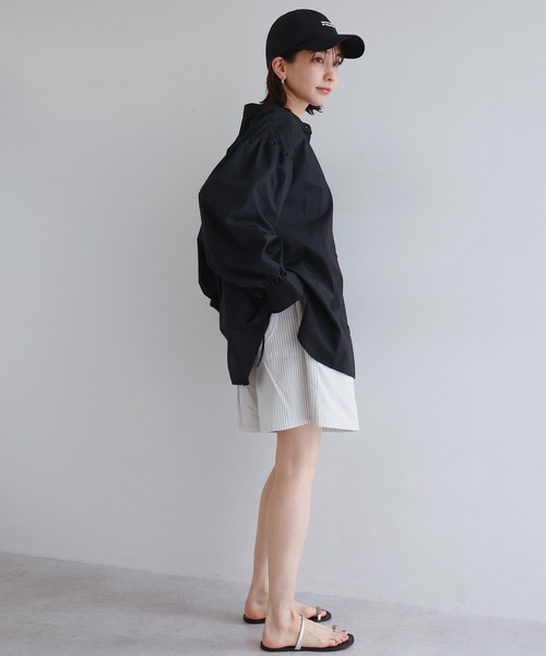 andme(アンドミー)の「袖リボンバンドカラー長袖シャツブラウス【無地/ストライプ】(シャツ/ブラウス・レディース・ブラック/ライトブルー/オフホワイト/ネイビー×ホワイト・M)」の21枚目の写真