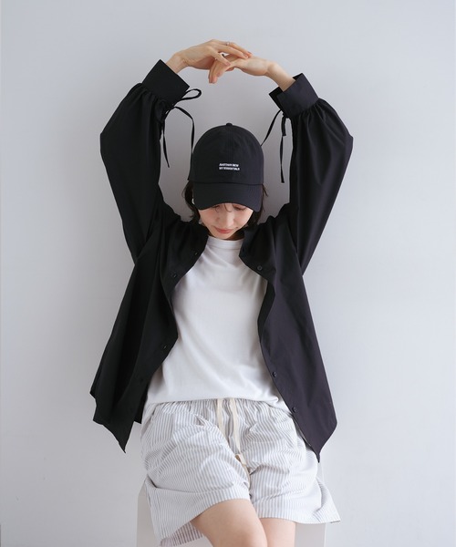 andme（アンドミー）の「袖リボンバンドカラー長袖シャツブラウス【無地/ストライプ】（シャツ/ブラウス・レディース・ブラック/ライトブルー/オフホワイト/ネイビー×ホワイト・M）」の9枚目の写真