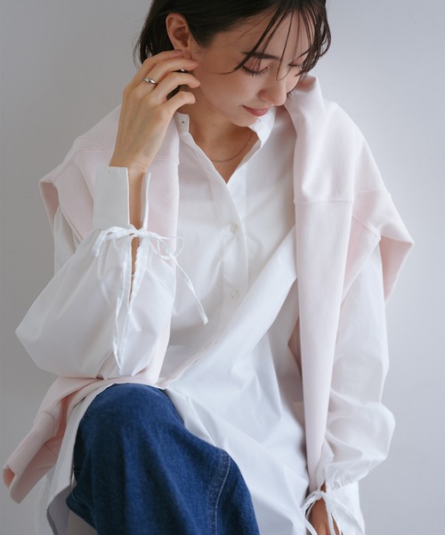 andme（アンドミー）の「袖リボンバンドカラー長袖シャツブラウス【無地/ストライプ】（シャツ/ブラウス・レディース・ブラック/ライトブルー/オフホワイト/ネイビー×ホワイト・M）」の19枚目の写真
