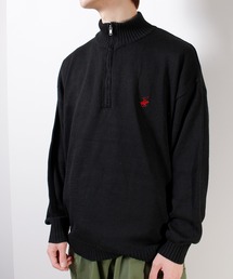 【BEVERLY HILLS POLO CLUB/ビバリーヒルズポロクラブ】 ワンポイント刺繍ハーフZIPニットプルオーバー
