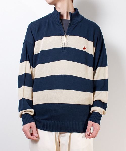 BEVERLY HILLS POLO CLUB(ビバリーヒルズポロクラブ)の「【BEVERLY HILLS POLO CLUB/ビバリーヒルズポロクラブ】 ワンポイント刺繍ハーフZIPニットプルオーバー(ニット/セーター・メンズ・ネイビー/ブラック/ネイビー系/グリーン系/アイボリー・M/XL/L)」の21枚目の写真