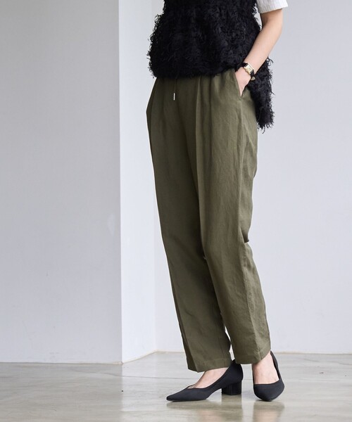 coen(コーエン)の「接触冷感リネンレーヨンテーパードパンツ(スラックス・レディース・ブラック/ネイビー/オレンジ系その他/オリーブ/ナチュラル・S/M/L)」の6枚目の写真