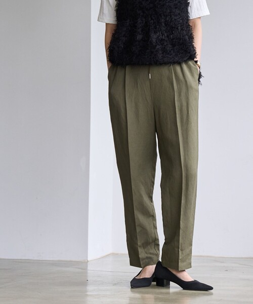coen(コーエン)の「接触冷感リネンレーヨンテーパードパンツ(スラックス・レディース・ブラック/ネイビー/オレンジ系その他/オリーブ/ナチュラル・S/M/L)」の7枚目の写真