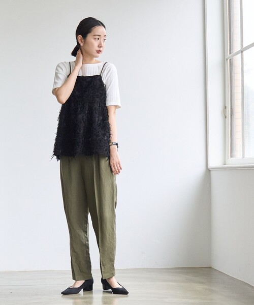 coen(コーエン)の「接触冷感リネンレーヨンテーパードパンツ(スラックス・レディース・ブラック/ネイビー/オレンジ系その他/オリーブ/ナチュラル・S/M/L)」の9枚目の写真