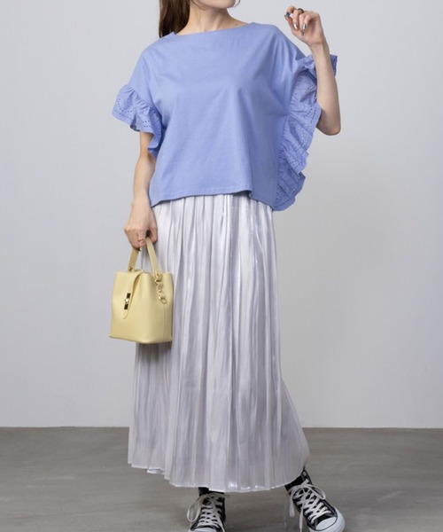 Howdy Marie(ハウディ―マリー)の「Howdy Marie ハウディーマリー 袖フリルTシャツ(Tシャツ/カットソー・レディース・ブラック/イエロー系その他/サックスブルー/ホワイト・フリー)」の13枚目の写真