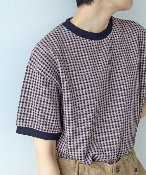 PAR ICI（パーリッシィ）の「ギンガムジャガード 半袖BIG Tシャツ（Tシャツ/カットソー・レディース・ブラック/ブルー/その他/オレンジ/ブラウン/ピンク/ネイビー/ピンク系その他/ミント・FREE）」の7枚目の写真