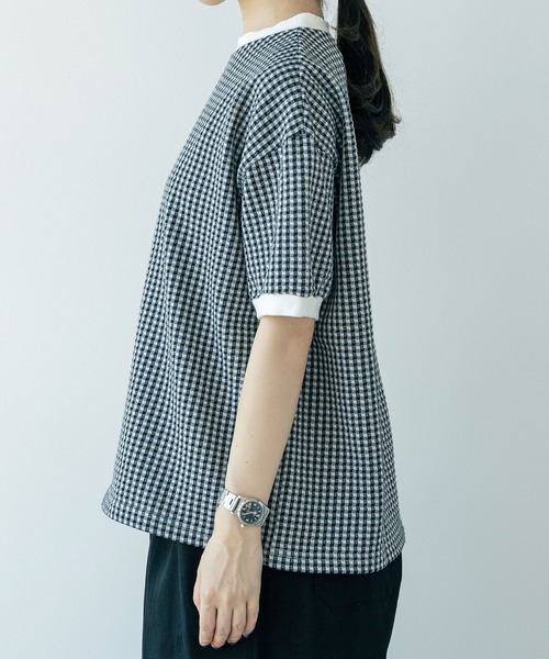 PAR ICI（パーリッシィ）の「ギンガムジャガード 半袖BIG Tシャツ（Tシャツ/カットソー・レディース・ブラック/ブルー/その他/オレンジ/ブラウン/ピンク/ネイビー/ピンク系その他/ミント・FREE）」の14枚目の写真