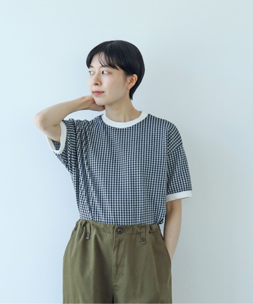 PAR ICI（パーリッシィ）の「ギンガムジャガード 半袖BIG Tシャツ（Tシャツ/カットソー・レディース・ブラック/ブルー/その他/オレンジ/ブラウン/ピンク/ネイビー/ピンク系その他/ミント・FREE）」の22枚目の写真
