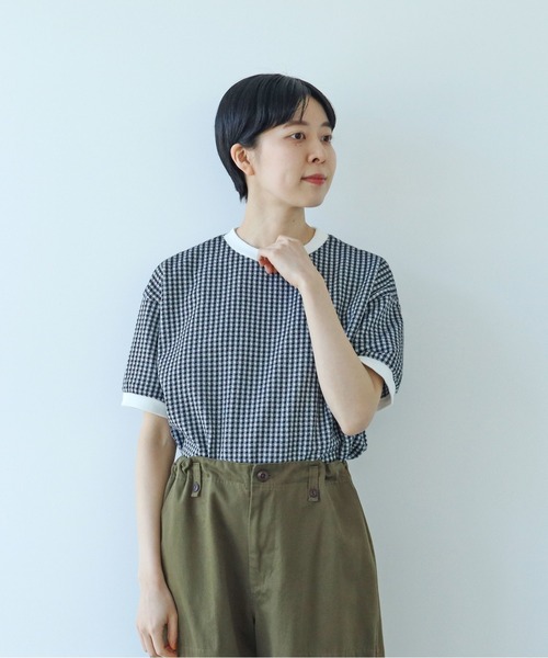 PAR ICI（パーリッシィ）の「ギンガムジャガード 半袖BIG Tシャツ（Tシャツ/カットソー・レディース・ブラック/ブルー/その他/オレンジ/ブラウン/ピンク/ネイビー/ピンク系その他/ミント・FREE）」の21枚目の写真