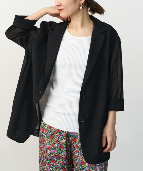 VERMEIL par iena(ヴェルメイユパーイエナ)の「シアーウールボイルテーラードジャケット(テーラードジャケット・レディース・ブラック/ベージュ・FREE)」の10枚目の写真