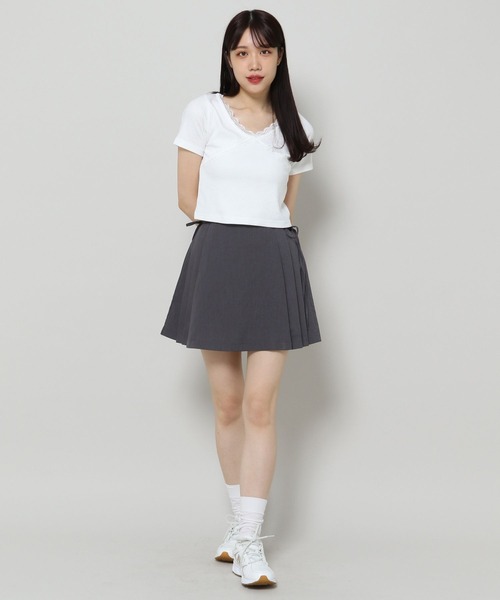 3.3 Field Trip （3.3フィールドトリップ）の「3.3 Field Trip／サイドプリーツ ミニスカート（裏地付き） 2105744（スカート・レディース・チャコール/ブラック・FREE）」の3枚目の写真