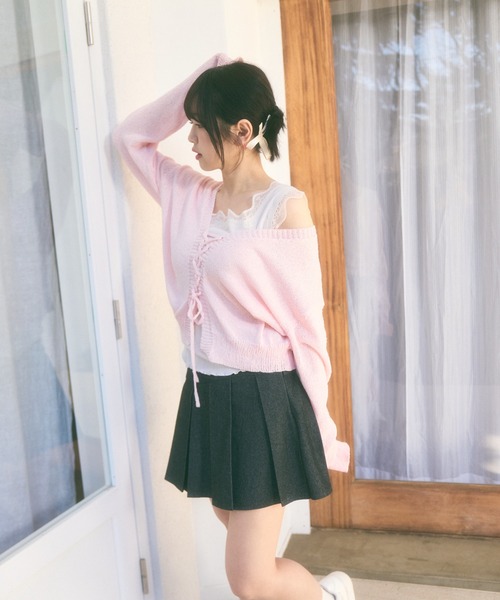 Ada.(エイダ)の「<Peachyyouth × Ada.>レースアップデザイン サマーニット(ニット/セーター・レディース・ホワイト/ピンク/ミント・FREE)」の6枚目の写真
