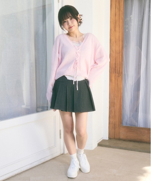 Ada.(エイダ)の「<Peachyyouth × Ada.>レースアップデザイン サマーニット(ニット/セーター・レディース・ホワイト/ピンク/ミント・FREE)」の9枚目の写真