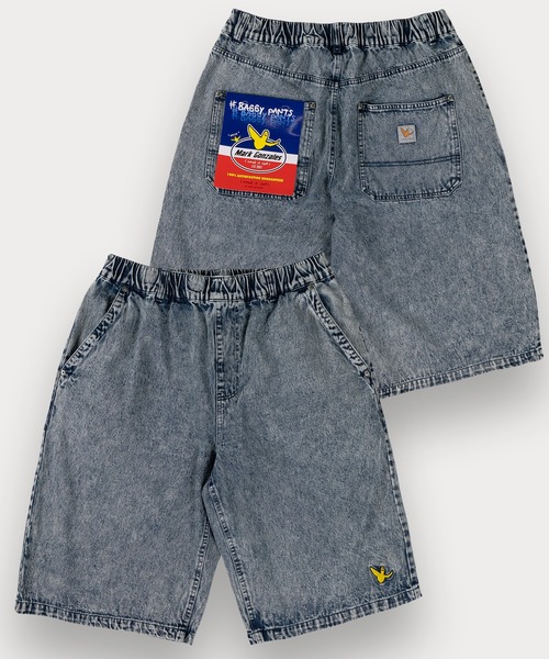 （What it isNt）ART BY MARKGONZALES（ワットイットイズント）の「【(What it isNt) ART BY MARK GONZALES/ワットイットイズント マークゴンザレス】ピスネーム付デニムバギーショーツ/ウエストシャーリング（デニムパンツ・メンズ・ダークインディゴブルー/ライトインディゴブルー/ケミカルウォッシュ/ブラック/ブラック系その他・M/L/XL）」の5枚目の写真