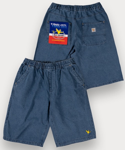 （What it isNt）ART BY MARKGONZALES（ワットイットイズント）の「【(What it isNt) ART BY MARK GONZALES/ワットイットイズント マークゴンザレス】ピスネーム付デニムバギーショーツ/ウエストシャーリング（デニムパンツ・メンズ・ダークインディゴブルー/ライトインディゴブルー/ケミカルウォッシュ/ブラック/ブラック系その他・M/L/XL）」の4枚目の写真