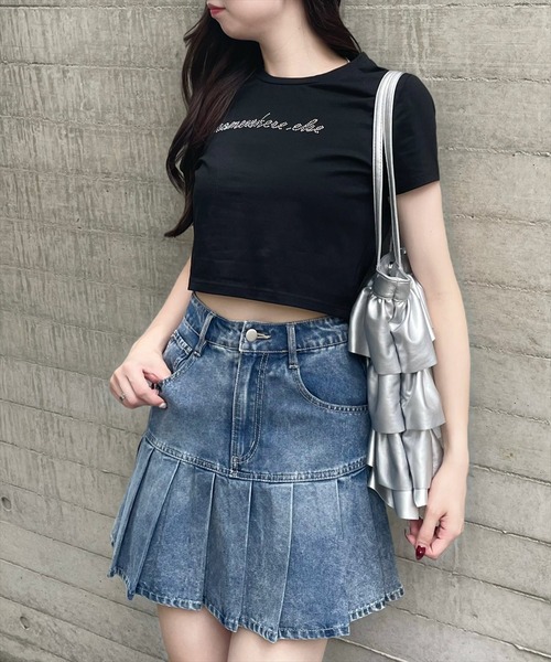 clear（クリア）の「ラインストーンロゴチビTシャツ≪2024SS≫（Tシャツ/カットソー・レディース・オフホワイト/ブラック/サックスブルー・F）」の12枚目の写真