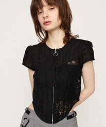 CAP SLEEVE ZIP LACE TOPS キャップ スリーブ ジップ レース トップス