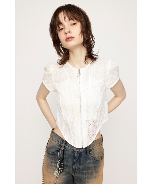 SLY（スライ）の「CAP SLEEVE ZIP LACE TOPS キャップ スリーブ