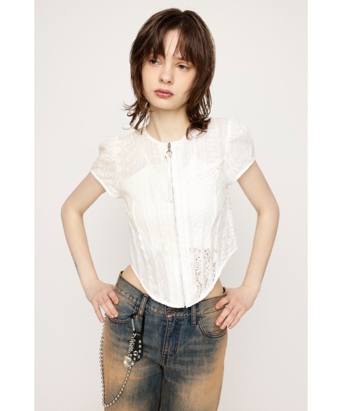 SLY 新品完売ブラックCAP SLEEVE ZIP LACE トップス 楽天市場】CAP SLEEVE ZIP LACE トップス SLY スライ トップス