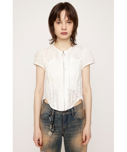 SLY（スライ）の「CAP SLEEVE ZIP LACE TOPS キャップ スリーブ