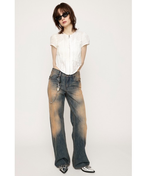 SLY（スライ）の「CAP SLEEVE ZIP LACE TOPS キャップ スリーブ ジップ レース トップス（シャツ/ブラウス・レディース・ブラック/アイボリー・FREE）」の3枚目の写真