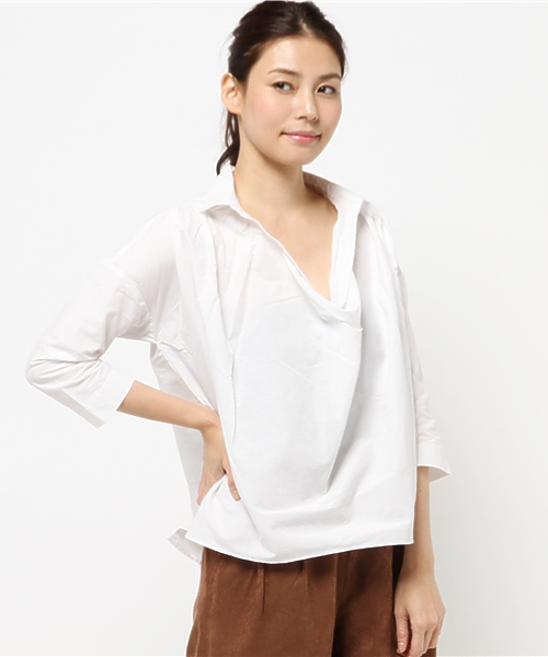 koe（コエ）の「フロントドレープ７分袖ブラウス（シャツ/ブラウス・レディース・ホワイト/ピンク・SMALL/MEDIUM/LARGE）」の2枚目の写真