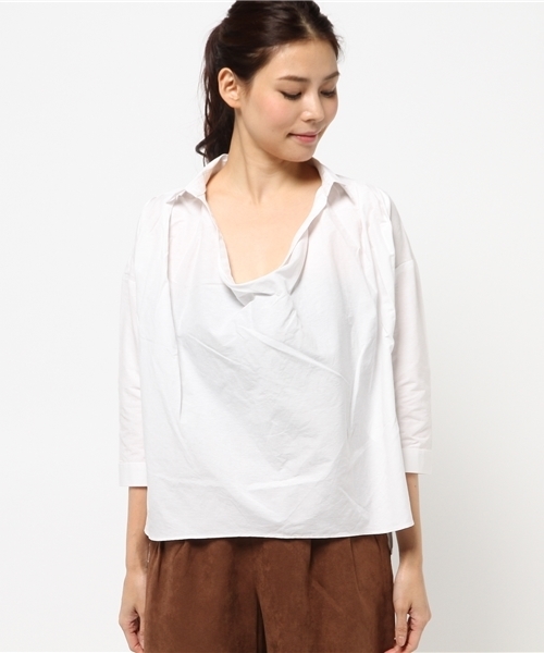 koe（コエ）の「フロントドレープ７分袖ブラウス（シャツ/ブラウス・レディース・ホワイト/ピンク・SMALL/MEDIUM/LARGE）」の3枚目の写真